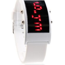 White Silicone Band Square Unisex Frame Red LED Sports Wrist Watch