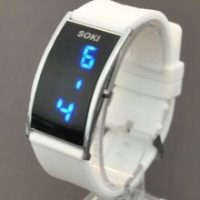 White Soki Blue Led Digital Date Quartz Ladies Womens Wrist Band Watch X045