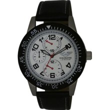Wingmaster Gents Fashion Watch With Decorative Multi-Dial. Men's Quartz Watch With White Dial Analogue Display And Black Plastic Or Pu Strap Wm.0053.2
