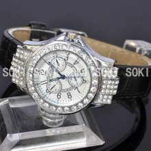 Womens Crystal Jewel Analog Quartz Ladies Girls Wrist Band Gift Watches L11t