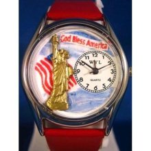 Women's July 4th Patriotic Red Leather and Silvertone Watch in Si ...