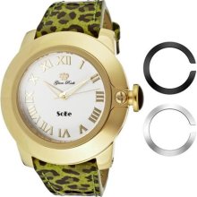 Women's Sobe-Mood White Dial Green Leather With Leopard Print ...