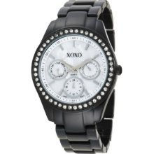 Xoxo Women's Rhinestone Accent Black Enamel Bracelet Watch