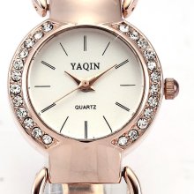 Yaqin Bracelet Ladies Crystal Quartz Analog Dress Wrist Watch Bangle 2 Colors