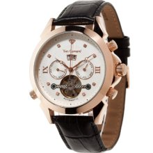 Yves Camani Navigator Diamond Rose Gold Men's Automatic Watch With White Dial Analogue Display And Black Leather Strap G-30803-B