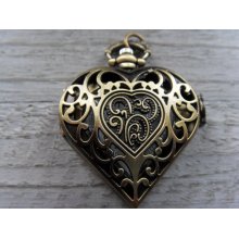 1 Pcs Antique Bronze Heart Pocket Watch Pendant, Antique Brass Vintage Heart Pocket Watch, Steampunk Clock Pendants