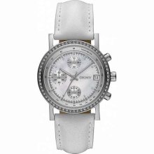 $175 Dkny Ladies Chronograph Crystal Dial White Leather Strap Watch Ny8341
