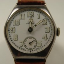 1920s Silver Enamel Dial Omega Wristwatch.