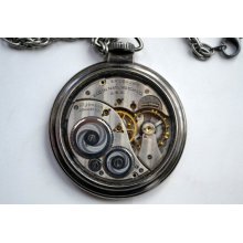 1921 Vintage Pocket Watch Movement in an antique silver case on chain