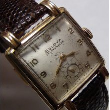 1950 Bulova Men's 10K Gold Swiss Made Automatic 17Jwl Watch w/ Lizard Strap