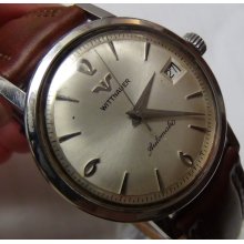 1950' Wittnauer Men's Automatic Silver Swiss Made Watch w/ Leather Strap