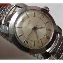 1950' Wittnauer Mens Swiss Made Automatic Silver Unique Lugs Quadrant Dial Watch