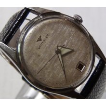 1950' Wittnauer Mens Swiss Made Silver Mistery Dial Watch w/ Lizard Strap