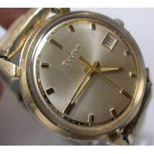 1968 Bulova Men's 10K Gold Swiss 17Jwl Gold Movement Calendar Watch 10K Bracelet