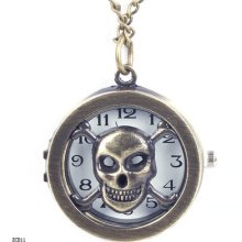 1pc Retro Unisex Skull Head Analog Pocket Watch Chain Pendant Necklace Zcd11