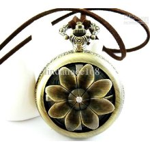 2012 Christmas Gift Bronze Big Turn Flower Pocket Watch Necklace Fas