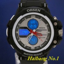 2013 Ohsen Mens White Quartz Waterproof Rubber Quartz Sport Wrist Watch