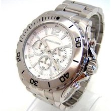 $250 Michael Kors Mens Drake Silver Stainless Steel Chronograph Watch Mk8253