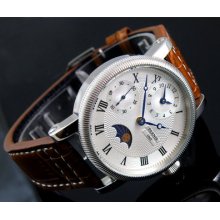 42mm Parnis White Dial Gmt Mechanical Hand Winding Mens Watch Roman Number P120a