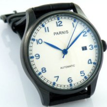 43mm Parnis Pvd Case White Dial Automatic Date White Dial Watch Blue Number 228