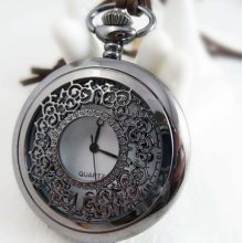 45mm Flower Pocket Watch Boutique Jewelry Charms Chain Gun Black Pendant For Men