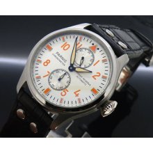 47mm Parnis White Dial Big Pilot Power Reserve Chronometer Automatic Watch P080c