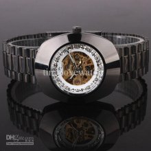 4pcs Per Pack Clear Cz Golden Dial Oval Mechanical Automatic Watch M