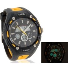 8026 Men's Stylish Water Resistant Analog & Digital Watch (Yellow)