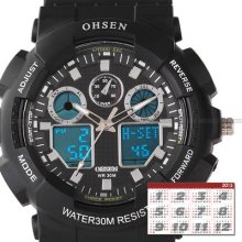 A Us+tracking Ohsen Waterproof Mens Sport Digital Lcd Stopwatch Alarm Army Watch