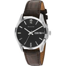 Accurist Ms987b Black Dial Leather Strap Day Date 3 Year Warranty Uk Seller