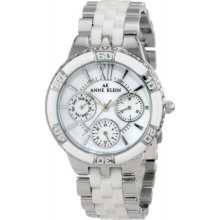 AK Anne Klein Women's 10-9699MPWT Silver-Tone White Ceramic Bracelet Multi-Function Watch