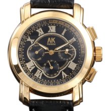 Ak Homme Golden Dial 24hrs/date/day Display Mens Auto Wrist Mechanical Watch