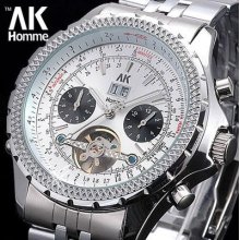 Ak Homme Grand Aircraft Silver Automatic Watch Mens