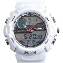 Ak-sport White Digital Day&date Dual 12/24 Display Womens Mens Sport Wrist Watch