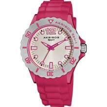 Akribos XXIV Watches Women's White Dial Pink Silicon Pink Silicon Whi