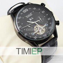 All Black Case Classic Charm Mens Leather Automatic Mechanical Date