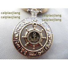 Anchor and rudder Pocket watch-vintage Zodiac Anchor and rudder Gold dial Pocket Watch antique bronze Gold map dial charm chain necklace
