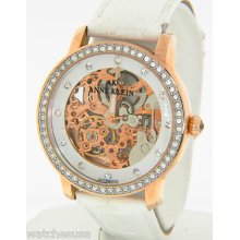 Anne Klein Women's White Leather Band Rose Gold-tone Automatic Movement Watch