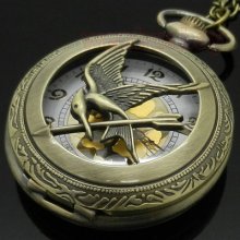 Antique Bronze Love Bird Pocket Chain Quartz Pendant Watch Necklace Gift P104