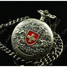 Antique bronze Swiss cross Pocket Watch Necklace,antique bronze Mechanical Watch chain