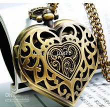 Antique Heart Pocket Watch Pendant Necklace Vintage Steampunk Harry