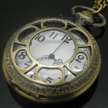 Antique Hollow Six Petals Quartz Pocket Watch Necklace Pendant Men Gift P118