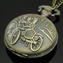 Antique Style Vintage Gift Bronze Family Car Pendant Quartz Pocket Watch P85