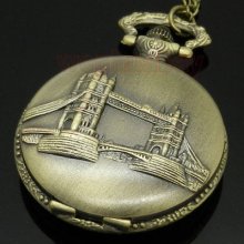 Antique Tower Of London Bridge Quartz Pocket Watch Necklace Pendant Gift P84