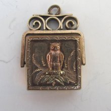 antique Victorian OWL pocket watch fob spins spinner blue black stone or enamel movable charm e206