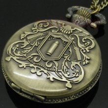 Antique Vintage Bronze Bullet Mens Pocket Watch Pendant Necklace Chain Gift P89