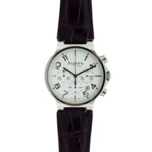 Asprey Purple Leather Strap Chronograph S/s White Dial Automatic Swiss Watch