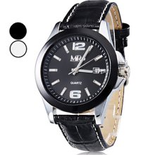 Assorted Colors Men's Calendar Style Leather Analog Quartz Wrist Watch