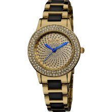 August Steiner Women's Crystal Glitz Ceramic Link Bracelet Watch (Black)