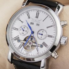 Auto Tourbillon Year Month Day Date Mens Hq White Big Wrist Watch Fashion Classy